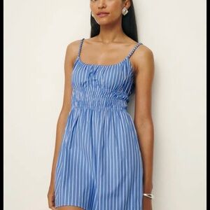 Reformation Blue and White elastic Striped mini dress size large